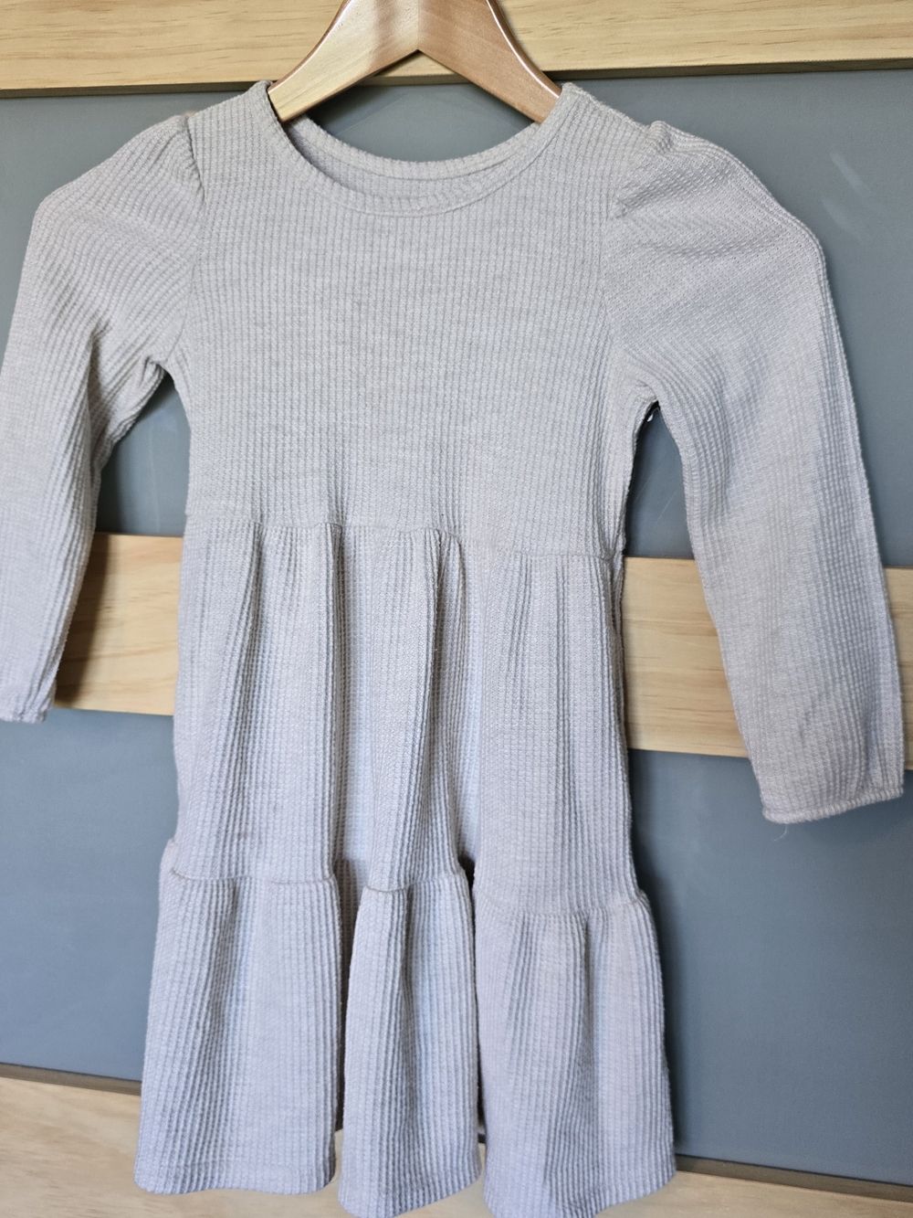 Cat & Jack Cream Waffle Weave Tiered Long-Sleeve Dress